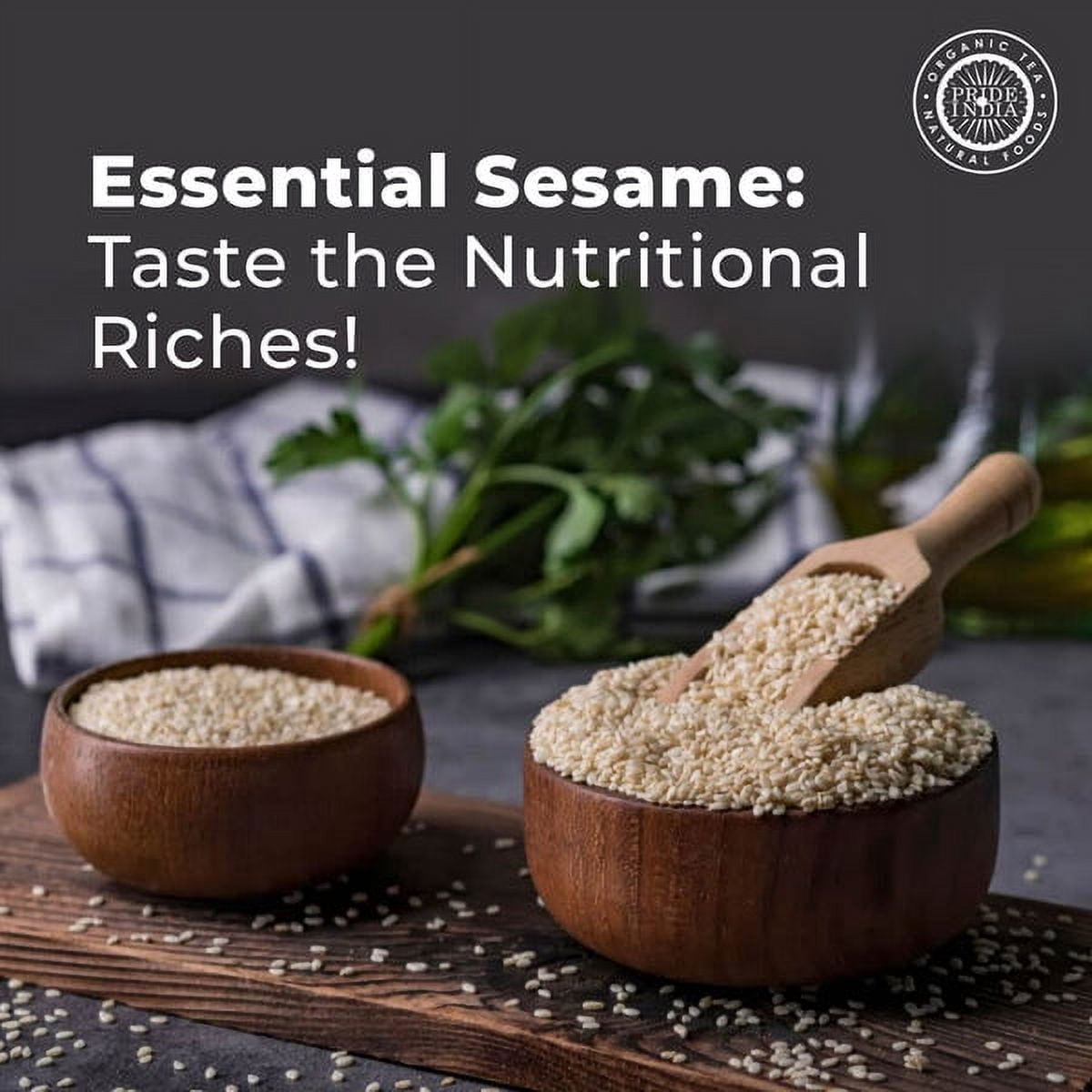 Pride of India - Pack of 6 - White Sesame Seeds, Unhulled Whole Seeds, Natural, Gluten Free, 2 lbs Jars