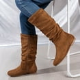 thumbnail image 6 of Women's Mid-Calf Boots Ladies Fashion Solid Color Suede Pleated Pile Boots British Style Flat Bottom Medium Boots for Everyday Wear and Stylish Comfort, 6 of 8
