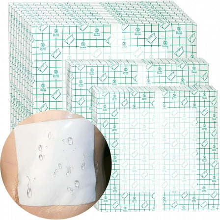 XIRQI 25 Pcs Waterproof Ostomy Bag Shower Cover 10"x10",Stoma Bath Protector Shield Film Adhesive Dressing Bandage for Ostomy Supply Guard Accessory