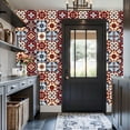 thumbnail image 3 of Mexican Talavera Peel and Stick Wallpaper Vintage Floral Burgundy Blue Beige Tones Tile Wall Mural 17.7in x 9.8ft Self Adhesive Removable Wall Paper Renter Friendly Wallpaper for Bedroom, 3 of 8