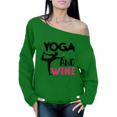 Awkward Styles Women's Yoga and Wine Graphic Off Shoulder Tops Oversized Sweatshirt Workout