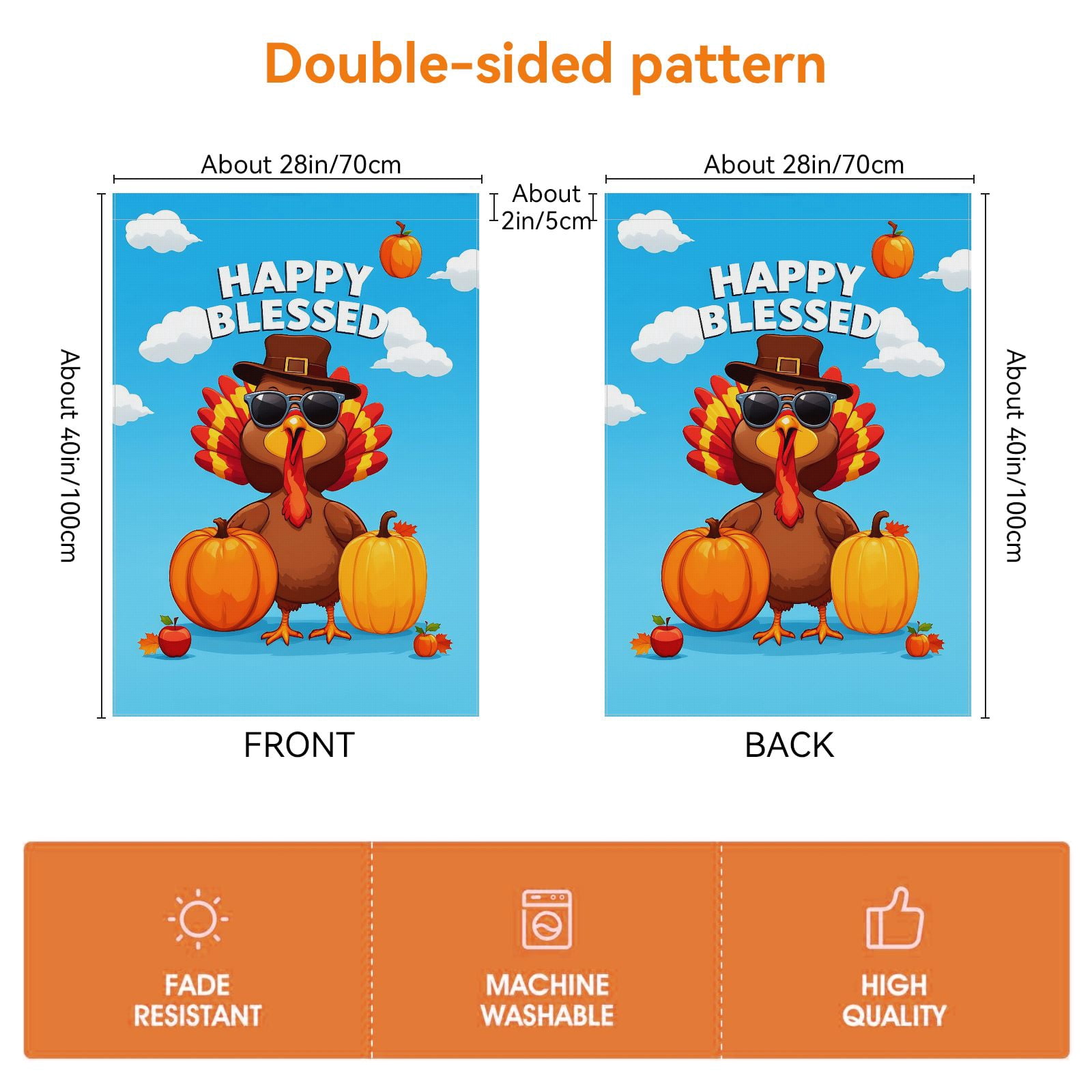 Hello Thanksgiving Day Garden Flag for Outdoor Deco for Farmhouse Patio House Backyard Balcony 28x40 Inch Durable Cartoon Back Yard Decor Pumpkins Turkey Washable Outdoor Garden Decor