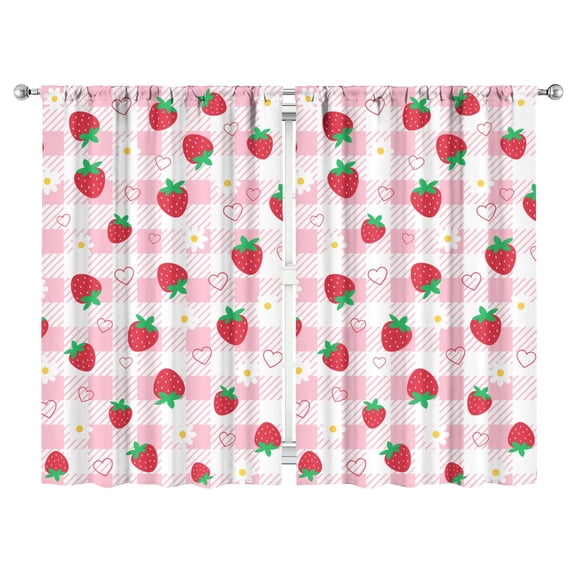 Nursery Curtains Boys Girls Kids Red Strawberry Fruits Print Pattern Window Drapes for Living Bedroom Playroom Room Decor Rod Pocket 52x84 Inch 2 Panels