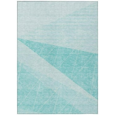 HomeRoots 582497 8 x 10 ft. Geometric Washable Indoor & Outdoor Rectangle Area Rug, Teal Blue, Aqua & Ivory