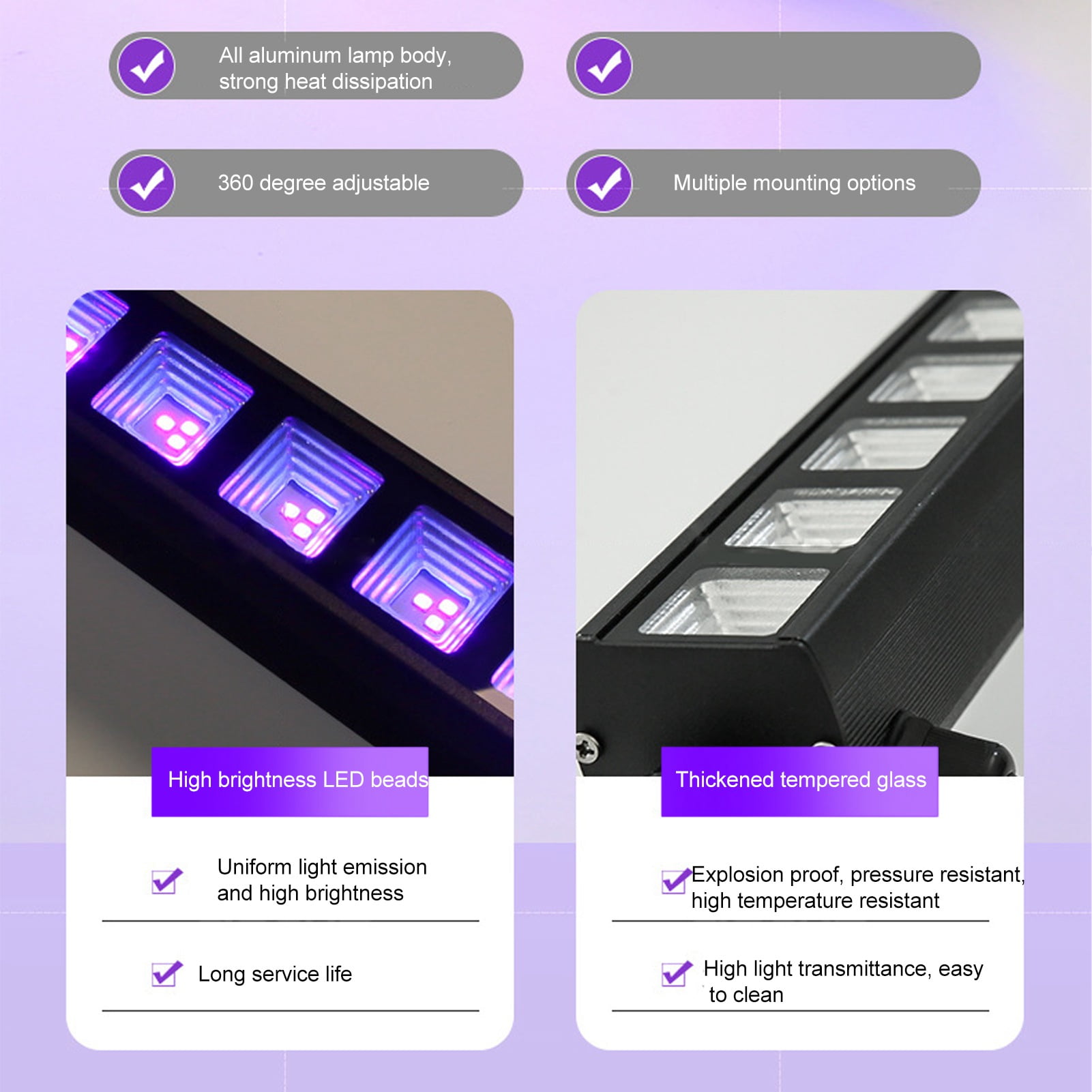 YAHHU 36W UV LED Black Light Bar 395nm Ultraviolet Wash Stage Lighting for Halloween Body Paint Glow Party 15.75 inches / 40 cm
