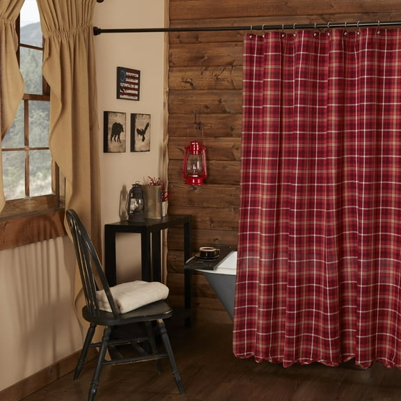 VHC Brands Rustic Red Plaid Braxton Shower Curtain for Bathroom Bathtub 72 x 72 inch