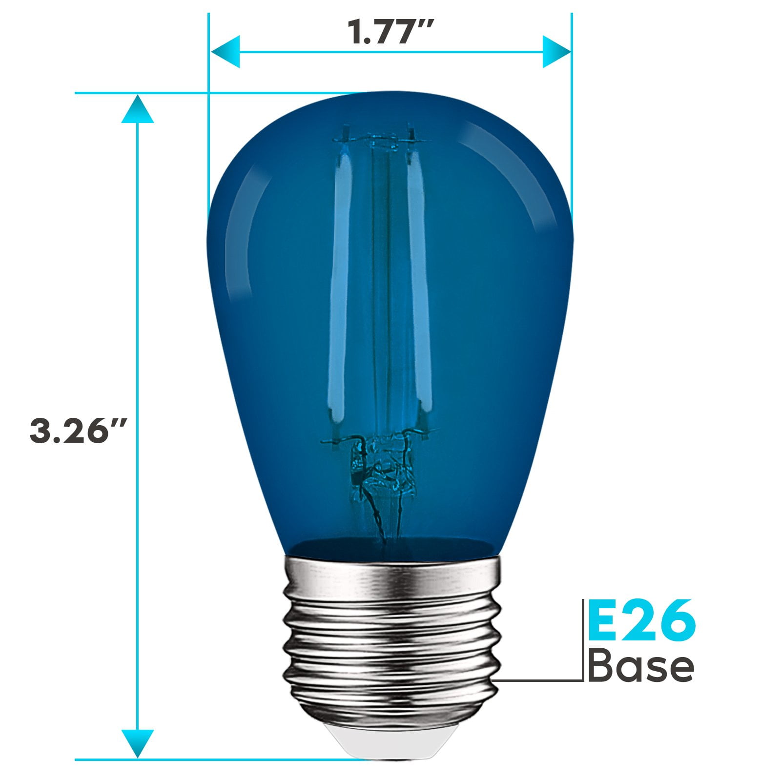 Luxrite S14 Edison LED Blue Light Bulb 0.5W Colored LED Bulbs for Outdoor String Lights UL Listed E26 Base 4 Pack