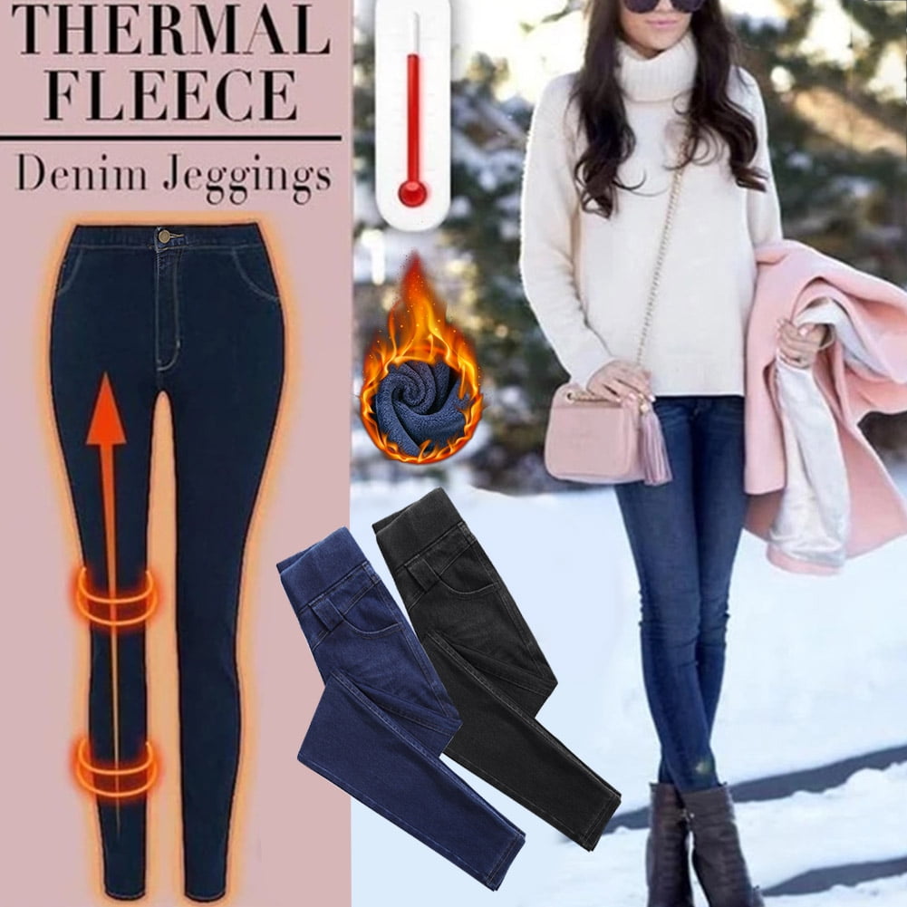 thermal fleece denim jeggings uk