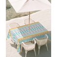 thumbnail image 2 of 60x102 Inch Outdoor Tablecloth with Umbrella Hole Zipper Rectangle Teal Orange Boho Rectangular Tablecloths Outside Waterproof Ethnic Tribe Geometric Patio Table Cloth Cover for Picnic Party, 2 of 8