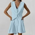 thumbnail image 4 of RMGVDSD Women Summer 2 Piece Outfits V Neck Sleeveless Button Down Vest Shorts Set Business Work Suit Sets Stylish Women Shorts Suit, 4 of 7