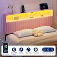 thumbnail image 2 of Greenstell Full Size Adjustable Storage Headboard Only - Modern Upholstered Head Board with LED Lights, Charging Station & Soft Padding, Pink, 2 of 8
