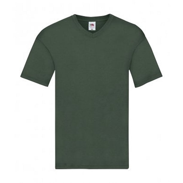Fruit Of The Loom - Camiseta de cuello en V modelo Original para hombre (Verde botella)