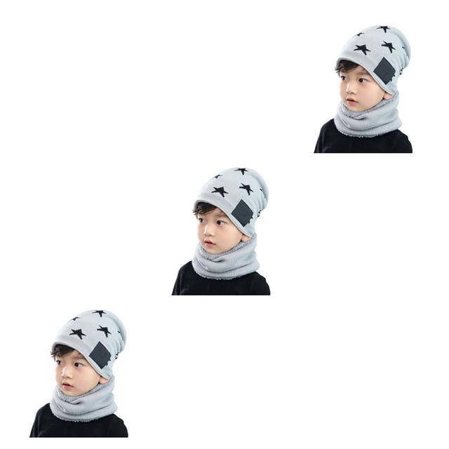 Sonducket Sombrero de invierno para niños Conjunto de calentador de cuello a prueba de viento de punto para niños Protección auditiva de gris claro 3piezas