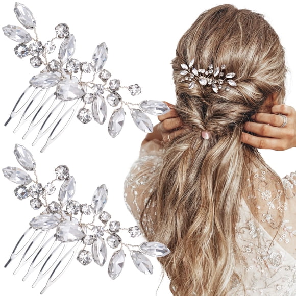 PAGOW 2 peines para el pelo de novia con diamantes de imitación transparentes, accesorios para el pelo de boda, peinetas brillantes para mujeres, novias, damas de honor, bodas, fiestas de Navidad, bai