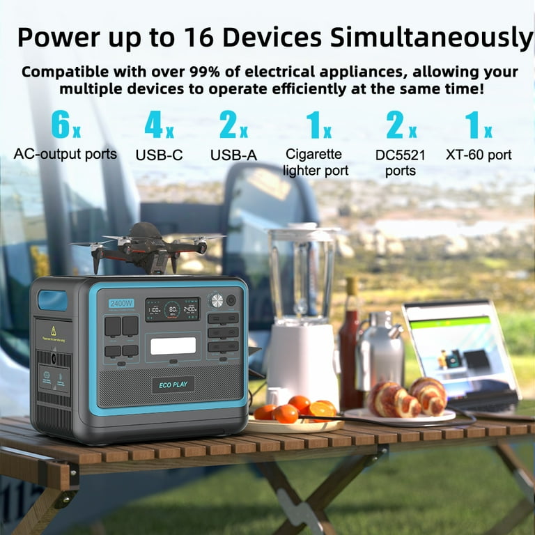 Eco Play 2400W Solar Generator – 2048Wh LiFePO4 Portable Power