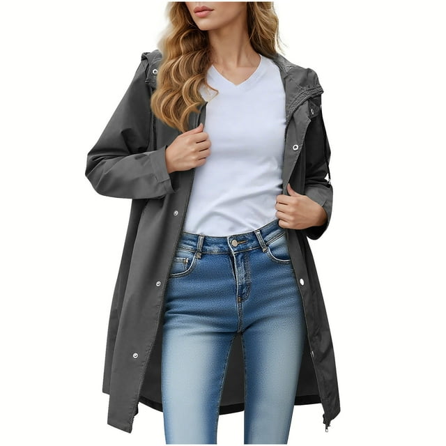 Womens Pullover Tops Spring Fall Clothes 2025 Long Sleeve Shirts Loose Festival Tops Long Sleeve Hooded Waterproof Windproof Button Pocket Daily Jacket Plus Size Tops For Women Summer