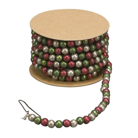 Mini Christmas Garland Mini Green Red and White Bead Garland Spool 6 Foot Christmas Decoration 21843 By Primitves by Kathy Ship from US ()