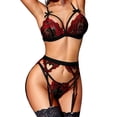 thumbnail image 1 of Conjunto de lencería RSLOVE Lace Teddy Babydoll con liguero negro-rojo, 1 of 5