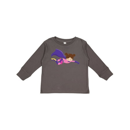 

Inktastic Superhero Girl Brown Hair Purple Cape Cute Girl Gift Toddler Toddler Girl Long Sleeve T-Shirt