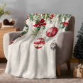 thumbnail image 2 of Christmas Red Flannel Blanket for Bed,Travel and Camping, Green Balls Poinsettia Berry Snowflake Beige Super Soft Cozy Blanket for All Seasons 40"x60", 2 of 9