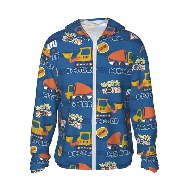 Balery Construction Vehicles Sudadera ligera de manga larga con capucha y protección solar UPF 50+ para hombre y mujer, ideal para pesca y running-Small