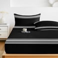 thumbnail image 6 of Twin Sze Fitted Sheet Set - Black Striped 2 Piece Bedding Sets 16" Deep Pocket Fitted Sheet with 1 Pillowcase, Farmhouse Black White Stripes Brushed Microfiber Hotel Luxury Bed Sheets, 6 of 9