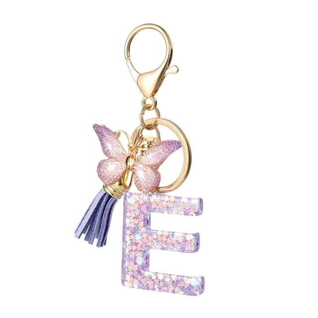 Meilleures Ventes, Pendentif Porte-Clés 26 Lettres Mode, Porte-Clés à Pampilles Papillon, Accessoire de Mode Élégant pour Usage Multifonction, Idée-Cadeau Stylée, / Résine, E-216 $BS$3