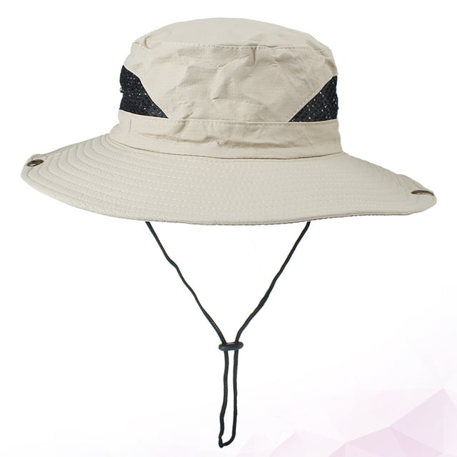 HINTRMENT Chapeau Seau Beige Design Simple avec Bouton de Fixation pour Pêche en Plein Air Sécurisée