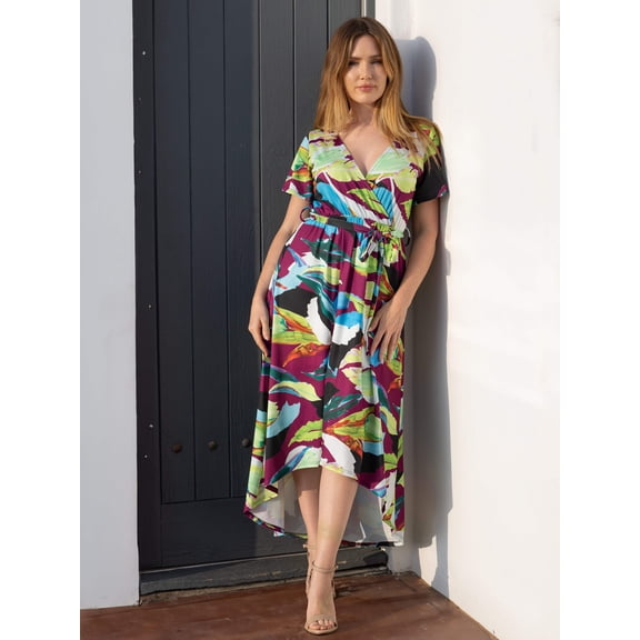 Womens Floral High-Low V-Neck Maxi Dress