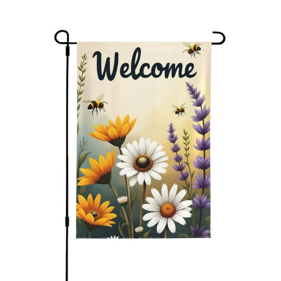 Hello Sunshine Yellow Sunflower Bee Garden Flag 12X18 Inches, Home Outdoor Garden Flag Spring And Summer Decoration -Green