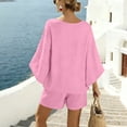 thumbnail image 4 of Cutuoiiu Women's Loose Fit Solid Color Cotton Linen Two Piece Set with V-Neck Batwing Top and Pocket Shorts for Summer Casual Wear Gifts, 4 of 8