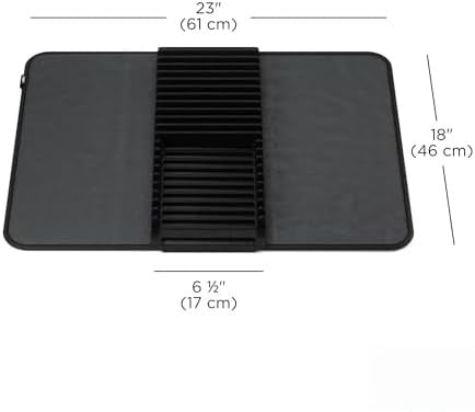 Udry Dish Rack and Microfiber Drying Mat – Space-Saving Design Folds Up for Easy Storage, Basic Rack, Black