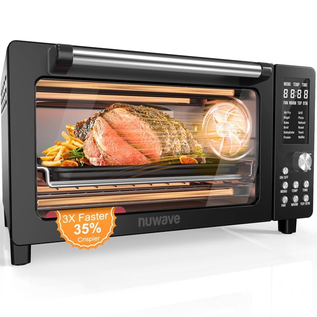 Nuwave Bravo Pro Smart Air Fryer Toaster Oven Combo, Airfryer Convection Oven Countertop, 12-in-1 Functions with Quicker & Even Crisp Technology, 1800W, 50-450°F, PFAS-Free, 21QT, Black