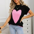 thumbnail image 5 of Qetyuw Fall Knit Sweater for Women Heart Print Short Sleeve Crew Neck Pullover Jumper Chunky Casual Loose Fit Sweaters, 5 of 7