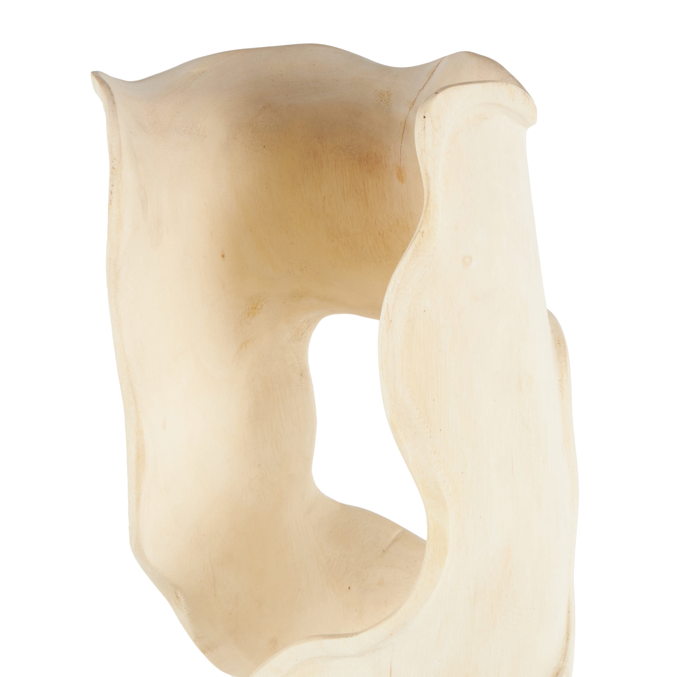 12" x 40" Cream Suar Wood Handmade Live Edge Intertwined Abstract Sculpture with Black Square Base, by DecMode