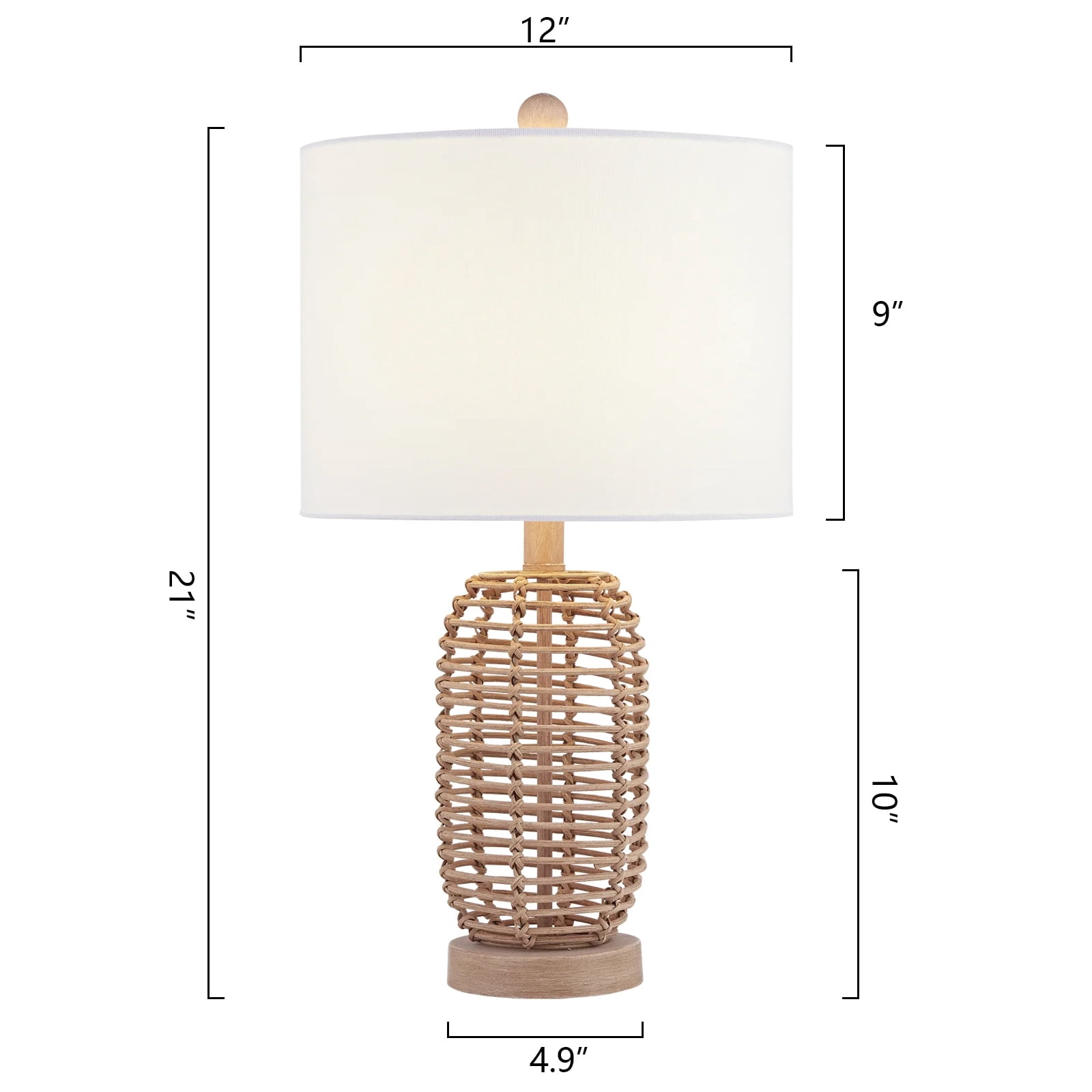 Maxax Natural Rattan Table Lamps Set of 2, Coastal Bedside Lamps 21'' Tall Brown Nightstand Lamps with White Fabric Shade for Bedroom, Living Room