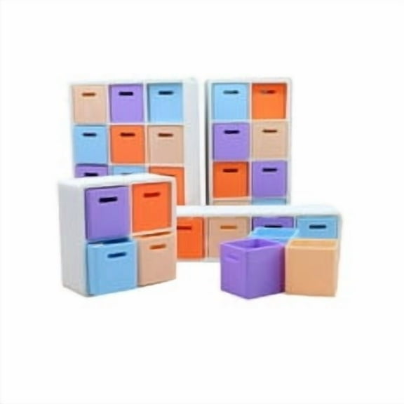 OUNONA 1:12 Scale Miniature Dollhouse Storage Box with Shelves, Plastic Organizer Shelf for Dollhouse Accessories and Decor