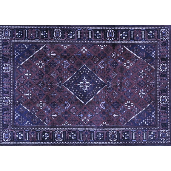 Ahgly Company Machine Washable Indoor Rectangle Persian Blue Traditional Area Rugs, 8' x 10'