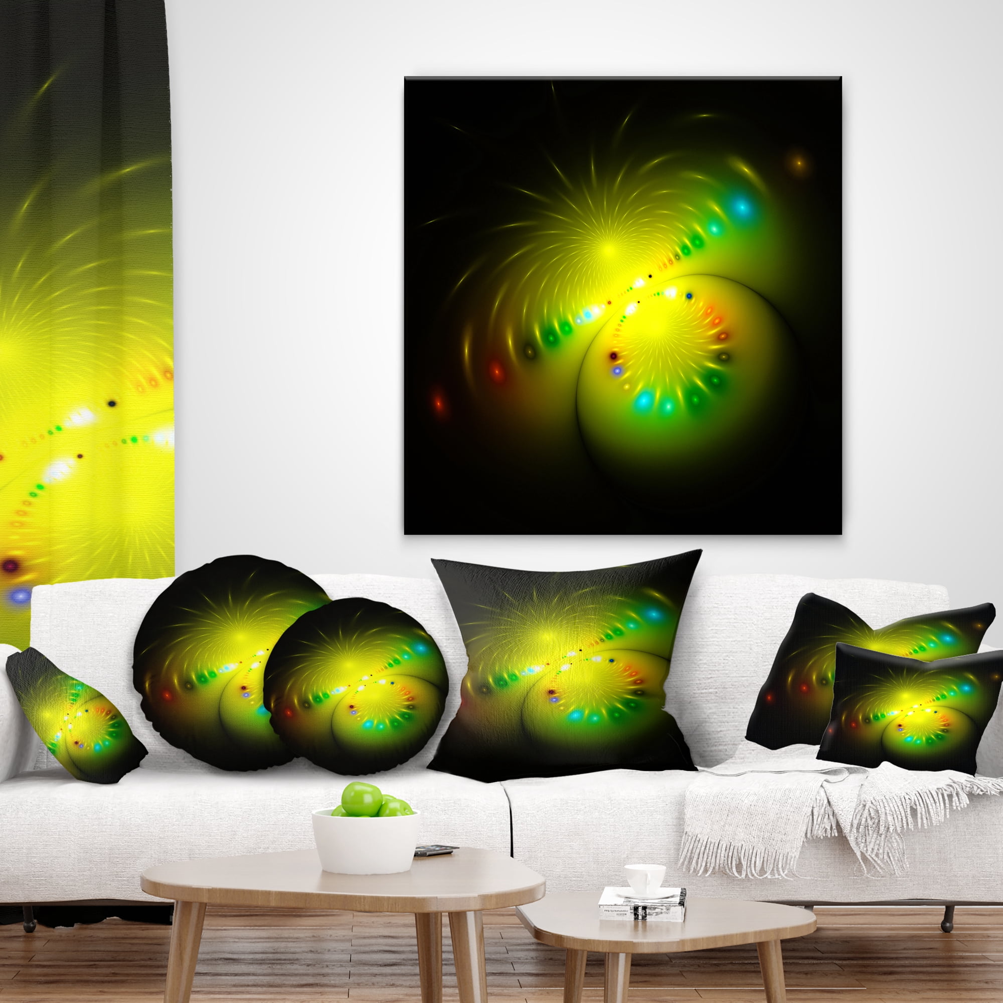 Designart Symmetrical Large Green Fractal Flower - Abstract Throw Pillow - 12x20