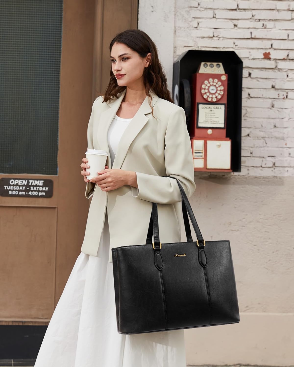 LOVEVOOK Laptop Tote Bag for Women,Work Tote with Wristlet,PU Leather Computer Bag for Teacher,Office, Daily