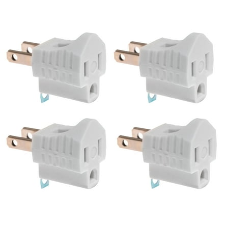 2 Prong to 3 Prong Grounded Outlet Converter Adapter with Polarized Plug - White | 4 Pack