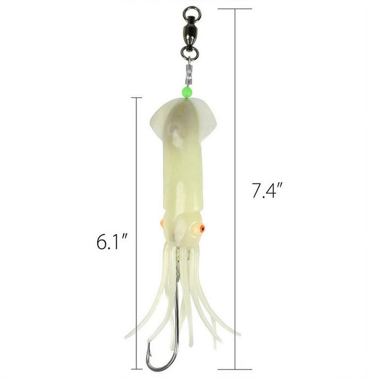 Dr.Fish Saltwater Fishing Lure Trolling Squid Offshore Teaser Bait 6 inch Built-In LED Light Mahi Sails Tuna Wahoo Marlin White, Green