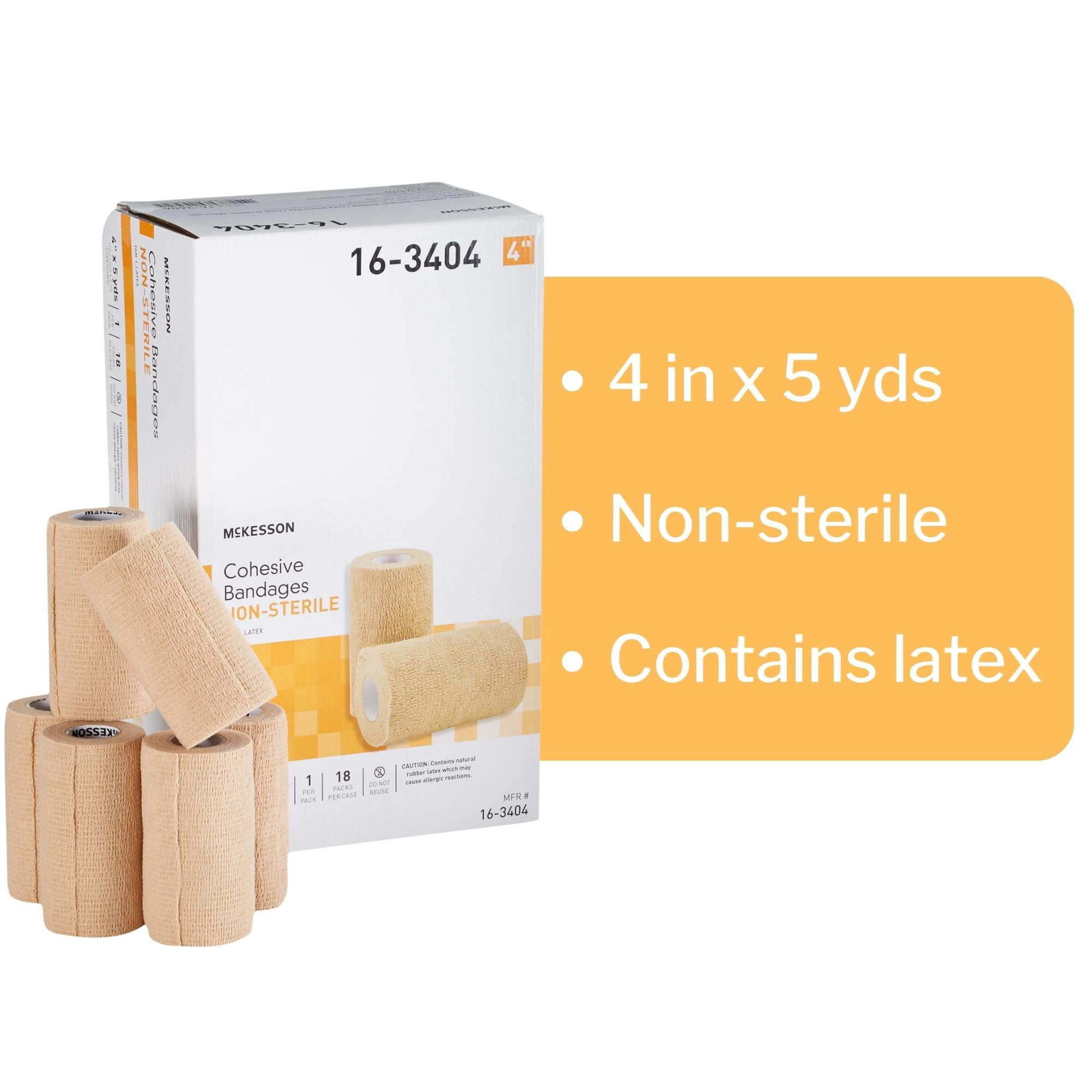 McKesson Cohesive Bandages, Self-Adherent Compression Wrap, 4 in x 5 yd, 1 Count, 18 Packs, 18 Total