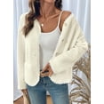 thumbnail image 5 of Women Open Front Sherpas Coat Lace TrimJacket Trendy Long Sleeve Clothes Coatigan Cream White S, 5 of 9