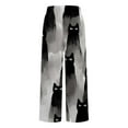 thumbnail image 5 of Womens Pants Leisure Summer Cat Printed with Pocket Trendy Wide Leg Gray Trousers Pants for Women L, 5 of 5