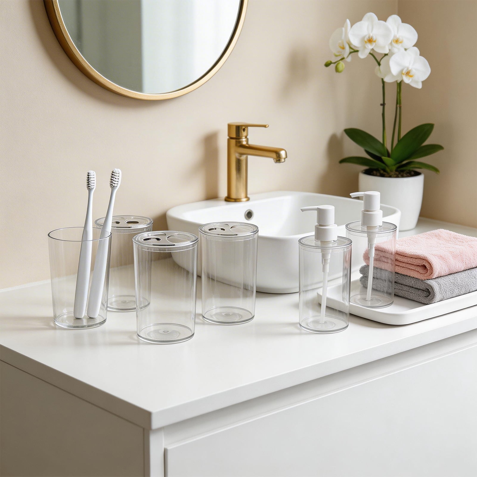 Koomade Bathroom Set 6-Piece Toothbrush Holders and Soap Dispensers