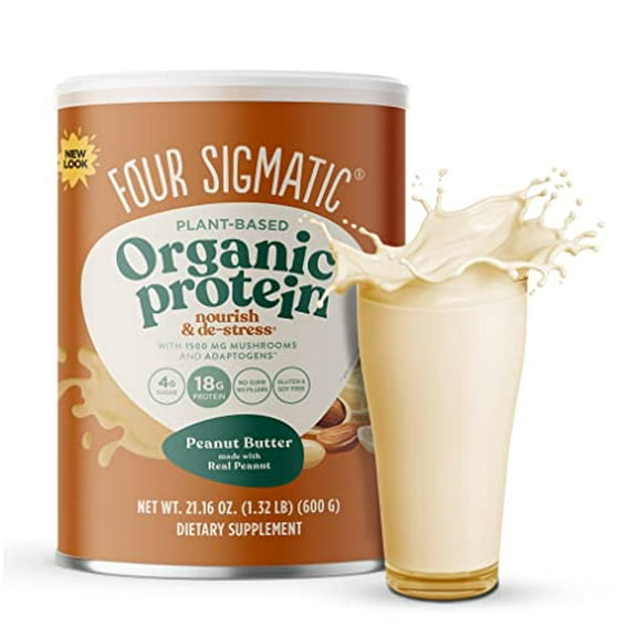 Four Sigmatic Organic Plant-Based Protein Powder Peanut Butter Protein with Lion’s Mane, Chaga, Cordyceps and More | Clean Vegan Protein Elevated for Brain Function and Immune Support | 21.16 o