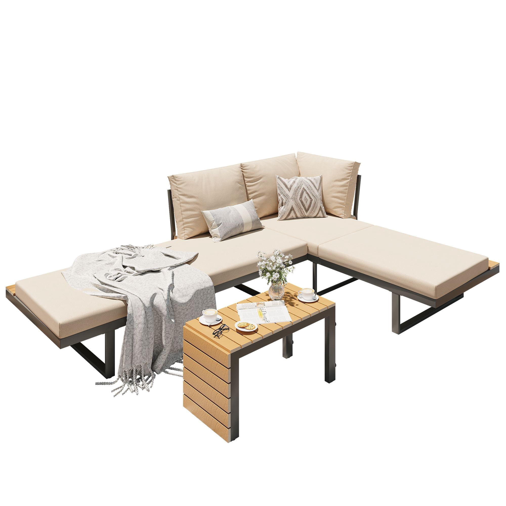 AECOJOY Outdoor Furniture Set, Grey Metal Modular Sofa with
