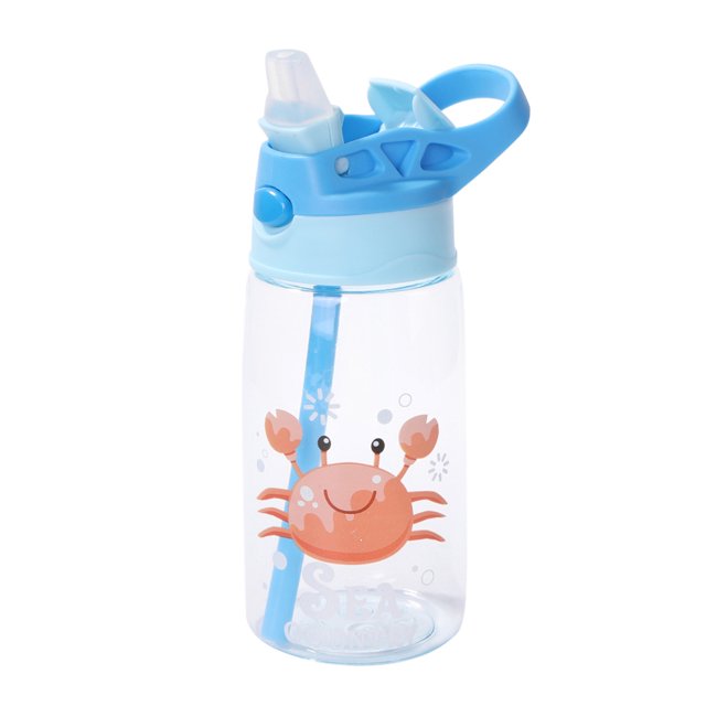 Botella de agua para niños de 480 ml Taza de paja de viaje de verano de dibujos animados lindo para niños (azul) Tmvgtek Libre de BPA