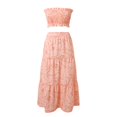 thumbnail image 4 of WILLBEST Drop Waist Dress Women Women's Two Piece Pattern Print Outfits Off Shoulder Ruched Bandeau Tube Tops Long Flowy A Line Skirt Boho Set, 4 of 8